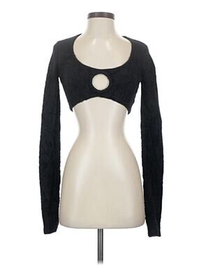 XÜXÜ Krafft Pavlof Top Wool Crop Sweater Chest Cutout Eyelash Knit Black Small